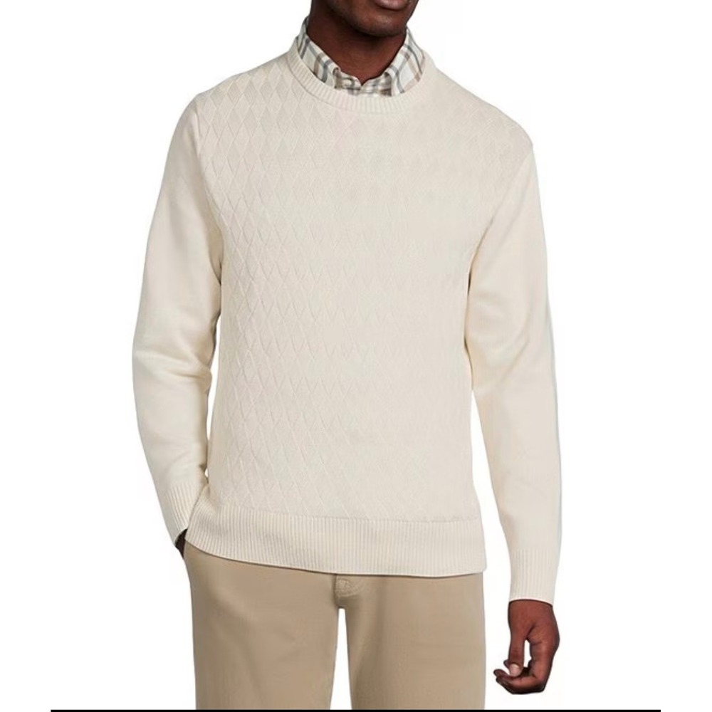 Daniel Cremieux Supima Cotton Sweater XL Ivory Birch Textured Crewneck NWT